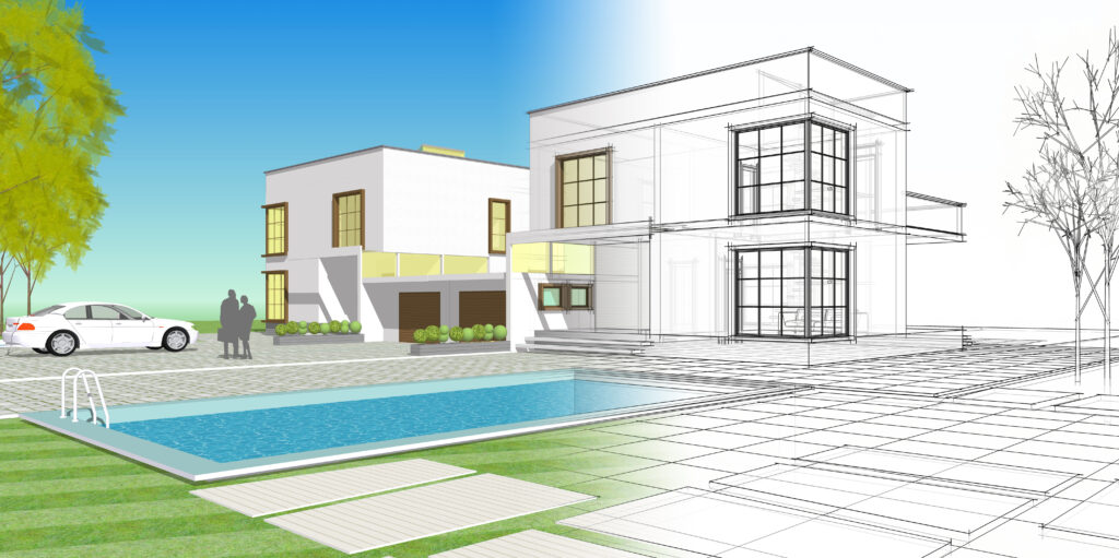 plan architecture piscine et maison